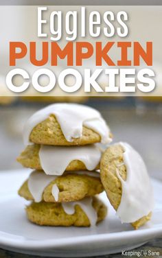 eggless pumpkin cookies stacked on top of each other