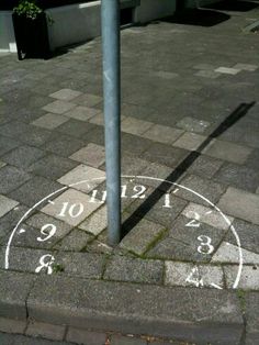 a pole on the sidewalk with numbers painted on it