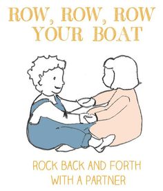 the cover of row row row your boat, with an image of two children playing together