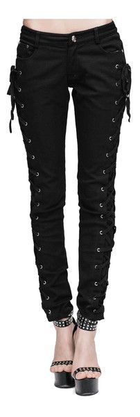 Lethia Side Lace Jeans Punk Women, Lace Jeans, Gothic Pants, Gothic Leggings, Alternative Dress, Mcbling Fashion, Gothic Skirts, Trouser Pants Women, Plus Size Pants