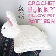 a crochet bunny pillow is shown with the text, crochet bunny pillow pattern