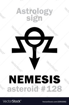 an astrological sign with the name nemesis in black and gray colors on a white