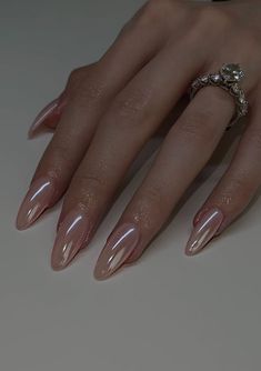 Pink Chrome Nails, Shiny Nails, Pearl Nails, Soft Nails, Simple Nail, Neutral Nails, Simple Nail Designs, Elegant Nails, Prom Nails