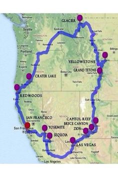 a map showing the route from san francisco to los angeles and las vegas, california