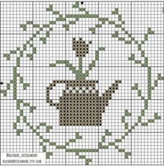 a cross stitch pattern with a teapot on it