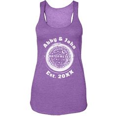 a women's tank top with the words, albany and john established in white