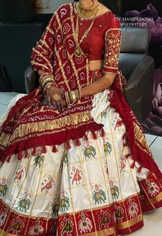 Red And White Lehenga, Maggam Blouse, Choli Dress, Bandhani Dress