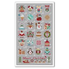 a cross stitch christmas pattern on a gray background