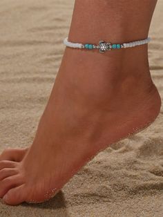 Multicolor  Collar  plástico   Embellished Womens Ankle Bracelets, Turtle Decor, Beaded Ankle, Friendship Bracelets Designs, Beaded Anklet