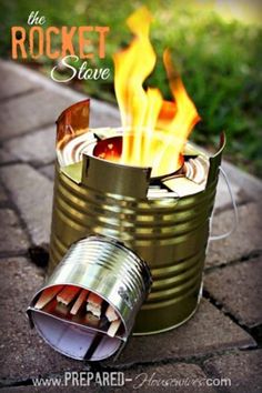 an open tin can with flames coming out of it