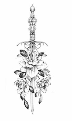 Swords And Flowers Tattoo, Dagger Sternum Tattoo Women, Dagger Tattoo Women, Floral Dagger Tattoo, Hip Tattoos Women Unique, Unique Leg Tattoos Women, Dagger Spine Tattoo, Sternum Tattoo Women Unique, Unique Spine Tattoos For Women