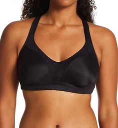 At last, an everyday bra that makes you feel supported, comfortable, and contained. And the pretty patterning around the neckline and straps makes you feel elegant as well! Molded wireless cups are lined with breathable knit. Inner side support slings help with forward projection. Sturdy molded cups provide a custom fit for each breast. V-shaped neckline has a tonal, chevron-patterned band that continues up the front straps. Neckline has covered elastic for containment of full busts. Tall center Best Plus Size Bras, Posture Bra, Playtex Bras, Soft Cup Bra, Plus Size Bra, Everyday Bra, Support Bras, At Last, Bra Women