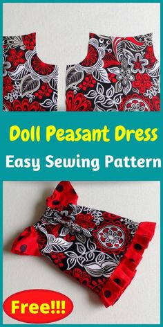 an easy sewing pattern for doll peasant dress, with instructions to sew the top and bottom