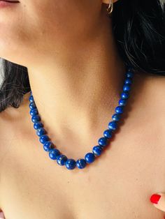 round bead necklace in natural lapis lazuli stone from Afghanistan, 100% guaranteed genuine It will look even more beautiful on your neck than in the photos... :)