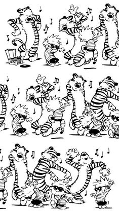 some cartoon characters are playing music together