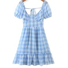 Nwot Blue Gingham Open Back Babydoll Dress Soft Blue Outfit, Summer Dress Vintage, Chiffon Summer Dress, Robes Vintage, Marine Uniform, Plaid Baby, Vintage Summer Dresses, Baby Doll Dress, Dress Sleeve Styles