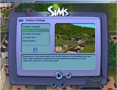 the computer screen shows an image of sims college