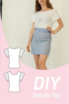 DIY sewing tutorial and pattern. Womens silk top, tank top, ruffle sleeve top, peplum top. Smart casual top. Illustrated sewing tutorial. PDF sewing pattern available. Instant download. Easy sewing tutorial. Beginner sewing pattterns.