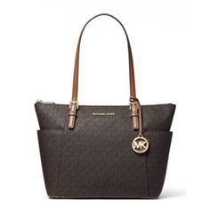 Michael Kors Jet Set Travel Top Zip Signature Monogram Tote Handbag for Women | eBay Best Purses, Rainbow Fashion, Monogram Tote, Brown Fashion, Signature Logo, Michael Kors Jet Set, Jet Set, Travel Style, Tote Handbags