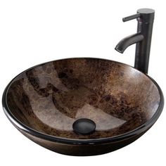 a brown and black bowl sink under a faucet