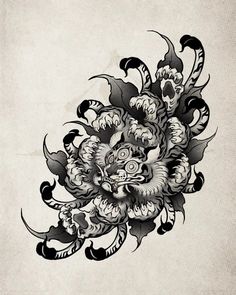 a black and white drawing of a flower