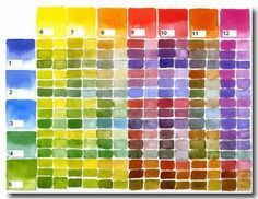 the color chart for watercolors is shown with different colors and numbers on it