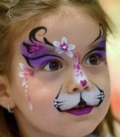 Cats Face Paint, Barbie Face Painting Ideas, Children Face Painting, Face Painting Designs Creative, Cat Face Paint, Face Painting Images, Kitty Face Paint, Face Painting Tips, Butterfly Face Paint