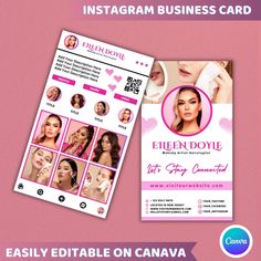 the instagram business card is displayed on a pink background with photoshopped images