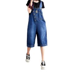 Introducing the 2023 Summer Collection ââ‚?denim romper with uneven buttons. 90s style! This established piece of punkish vogue is perfect for the trendsetter who loves to make a statement and stand out from the crowd.Why They're Your Next Summer StapleThese denim-inspired shorts are the perfect blend of contemporary vogue and nostalgic 90s underground. With a unique asymmetric button and zipper closure. they flaunt a damaged pattern that adds a hint of edginess to any look. Crafted with premium Denim Overall Jumpsuit With Buttons For Summer, Summer Denim Overalls Jumpsuit With Buttons, Summer Denim Overalls With Buttons, Trendy Blue Shortalls With Pockets, High Waist Denim Shortalls For Spring, Casual Cotton Denim Jumpsuit With Buttons, Summer Denim Blue Jumpsuits And Rompers With Button Closure, Trendy Fall Jumpsuits And Rompers With Button Closure, Trendy Spring Shortalls