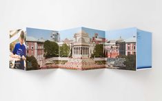 an open brochure with images of buildings and people in the park on it