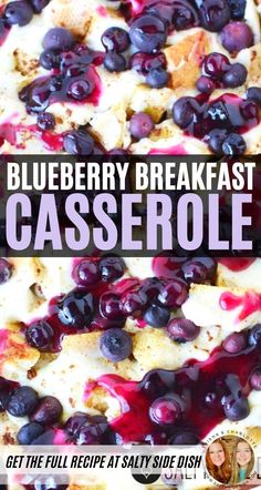 blueberry breakfast casserole with text overlay