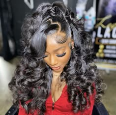 Baddie Hoco Hairstyles, Prom Hairstyles For Black Women Sew In, Mothers Day Dress Ideas, Cute Hairstyles Lace Frontal, Black Girls Hairstyles Homecoming, Hair With Rhinestones In It, Black Sweet 16 Hairstyles, Fancy Hairstyles For Prom, Wig Styles For Prom