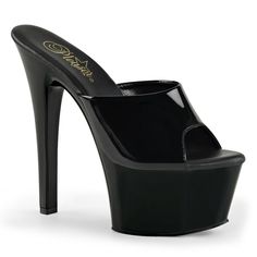 This is a listing for a new pair of 6" Black Patent Platform Heels.  These heels are made by Pleaser and the style name is Aspire-601.  There is a 2.75" front platform and a thick suede insole that gives your feet some added comfort.   Available colors: Black, Black/Clear, Clear Available sizes: US woman's sizes 5, 6, 7, 8, 9, 10, 11, 12, 13, 14 Use the drop down menus above to select your color and size. If you need help converting your international shoe size, please refer to the manufacturer' Queen Shoes, Alternative Shoes, Festival Shoes, 6 Inch Heels, Punk Boots, Pleaser Shoes, Platform Mules, Black Platform Heels, Light Up Shoes