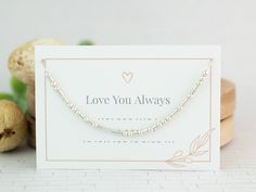 This dainty beaded necklace spells LOVE YOU ALWAYS in morse code. Using tiny delicate metal beads to represent the dots and dashes. Your choice of sterling silver or gold filled chain, beads, and components. A beautiful necklace with a faith filled message. Simple and meaningful- beautiful solo or layered with other pieces. This necklace is handcrafted especially for you- and boxed ready to gift! A card will be included that shows the word decoded. ♡ Your choice of 14k Gold Filled or Sterling Si Dainty Silver Beaded Necklaces For Gifts, Girlfriend Jewelry Gift, Spells Love, Code Morse, Necklace Girlfriend, Morse Code Necklace, Girlfriend Jewelry, Secret Messages, Morse Code