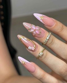 credit (IG) : nailsgeraldinj Cardi B Nails, Pink Wedding Nails, Almond Gel Nails, Elegant Touch Nails, Acrylic Toe Nails, Spring Nail Designs, Grunge Nails, Brighter Days, Girly Acrylic Nails