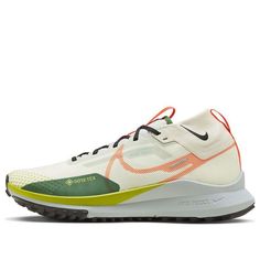 Nike React Pegasus Trail 4 GTX 'Coconut Milk Safety Orange Green' FN3430-180 Nike White Trail Running Shoes For Outdoor Activities, White Nike Trail Running Shoes For Outdoor Activities, White Nike Trail Running Shoes For Outdoor, Nike Green Trail Running Shoes For Light Sports, Nike Running Shoes For Light Sports With Shock Absorption, Nike Green Trail Running Shoes, Nike White Running Shoes With Shock Absorption, Nike Sports Running Shoes With Vibram Sole, Nike White Running Shoes For Outdoor