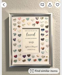 a white frame with hearts and words on it