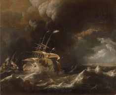 Ludolf_Bakhuizen_-_Dutch_Merchant_-_Ships_in_a_Storm_-_Goo… | Flickr Pirate Ship Aesthetic, Dark Pirate Aesthetic, Pirate Ship Painting, Pirate Vibes, Kingdom Legendary, Room Theme, Rough Seas, Rennaissance Art, Tall Ship