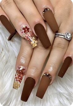 Brown Acrylic Nails, Brown Nail, Brown Nails Design, Unghie Nail Art, Fall Nail Art Designs, Cute Nails For Fall, Fall Acrylic Nails, Fall Nail Art, Fall Nail Colors