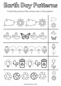 the earth day patterns worksheet for kids to learn how to draw and color