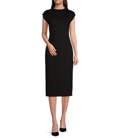 Calvin Klein Ponte Round Neck Cap Sleeve Sheath Dress | Dillard's Cap Sleeves Dress Formal, Cap Sleeve Dresses Formal, Structured Sheath Dress, Cheap Short Sleeve Office Dresses, Luxury Sheath Midi Dress For Semi-formal Occasions, What Jewelry To Wear With Sheath Dress, Sleek Work Dress, Business Presentation Dress Women, Vintage Black Sheath Dress