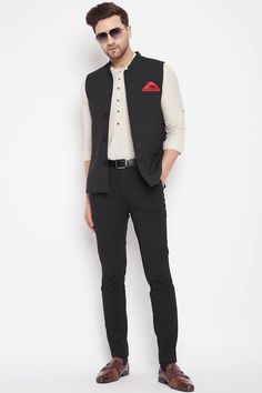 Product Features: Jacket Color: Black Jacket Fabric: Merino Work: Solid Sleeve Type: Sleeveless Jacket Length: Medium Closure Type/Placket: Single Breasted Shape Type: Waistcoats Package Details: Nehru Jacket Occasion: Festive, Wedding Material Care Description: Dry clean Disclaimer: There will be slight difference in digital to actual image Nehru Jacket Formal Outfit, Nehru Jacket For Men, Blazer Outfits Men, Traditional Jacket, Jacket Store, Festive Wedding, Jacket Fabric, Nehru Jacket, Nehru Jackets