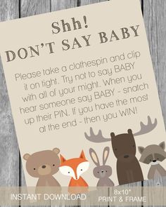 a baby shower sign that says, don't say baby