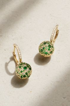 ROXANNE FIRST 14-karat gold, garnet and sapphire earrings | NET-A-PORTER Green Garnet, Green Sapphire, Sapphire Earrings, Rose Gold Jewelry, Net A Porter, Jewellery And Watches, Ear Piercings, Garnet, Luxury Design