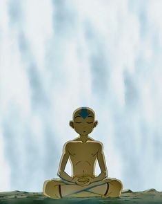 a man sitting on top of a surfboard in the middle of the ocean while meditating