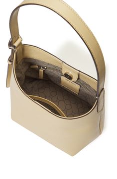 A sculptural buckle engraved with the brand's logo brings hardware shine to a timeless shoulder bag crafted from smooth, supple leather. Magnetic-snap closure Shoulder strap Interior zip wall pocket; slip pocket Geometric-print twill lining Leather Imported Elegant Leather Bucket Bag With Silver-tone Hardware, Leather Bucket Shoulder Bag With Silver-tone Hardware, Beige Business Shoulder Bag With Silver-tone Hardware, Classic Formal Hobo Bag With Silver-tone Hardware, Modern Leather Bucket Bag With Silver-tone Hardware, Leather Satchel Bucket Bag With Silver-tone Hardware, Leather Bucket Bag With Silver-tone Hardware, Formal Crossbody Hobo Bag With Silver-tone Hardware, Formal Crossbody Hobo Bag With Palladium Hardware