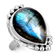 Silver ring with amazing teardrop shape Labradorite gemstone. Amazing iridescent effect with beautiful blue and green colors. Made of solid sterling silver. - By Boho Magic Magic Jewelry, Bohemian Style Jewelry, Big Rings, Statement Ring Silver, Labradorite Ring, Wide Band Rings, Ring Sterling Silver, Bohemian Jewelry, Blue And Green