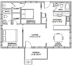 the floor plan for a two bedroom apartment with an attached kitchen and living room area