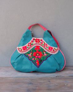 Vintage Embroidery and Leather Bag  Large Teal Boho by StarBags Bohemian Shoulder Bag With Multicolor Embroidery And Motifs, Bohemian Multicolor Shoulder Bag With Floral Embroidery, Bohemian Leather Shoulder Bag With Embroidery, Bohemian Embroidered Handheld Bag, Luxury Bohemian Multicolor Embroidery Shoulder Bag, Boho Style Accessories, Leather Embroidery, Boho Purse, Embroidery Vintage