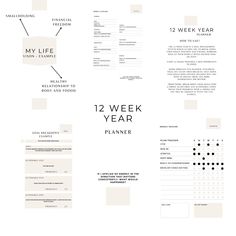 the 12 week planner is shown in black and white